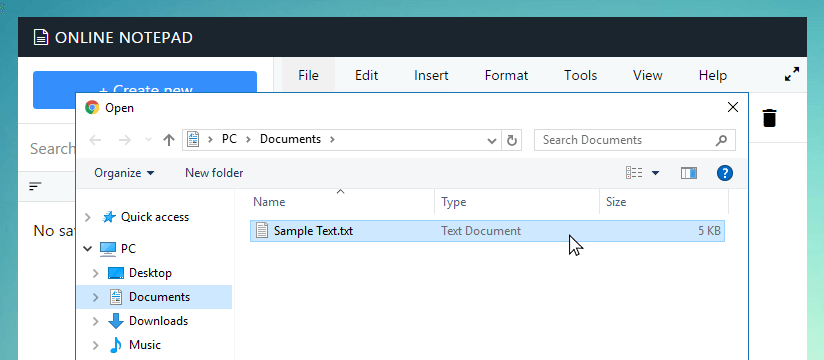 Open file dialog in Tinseo